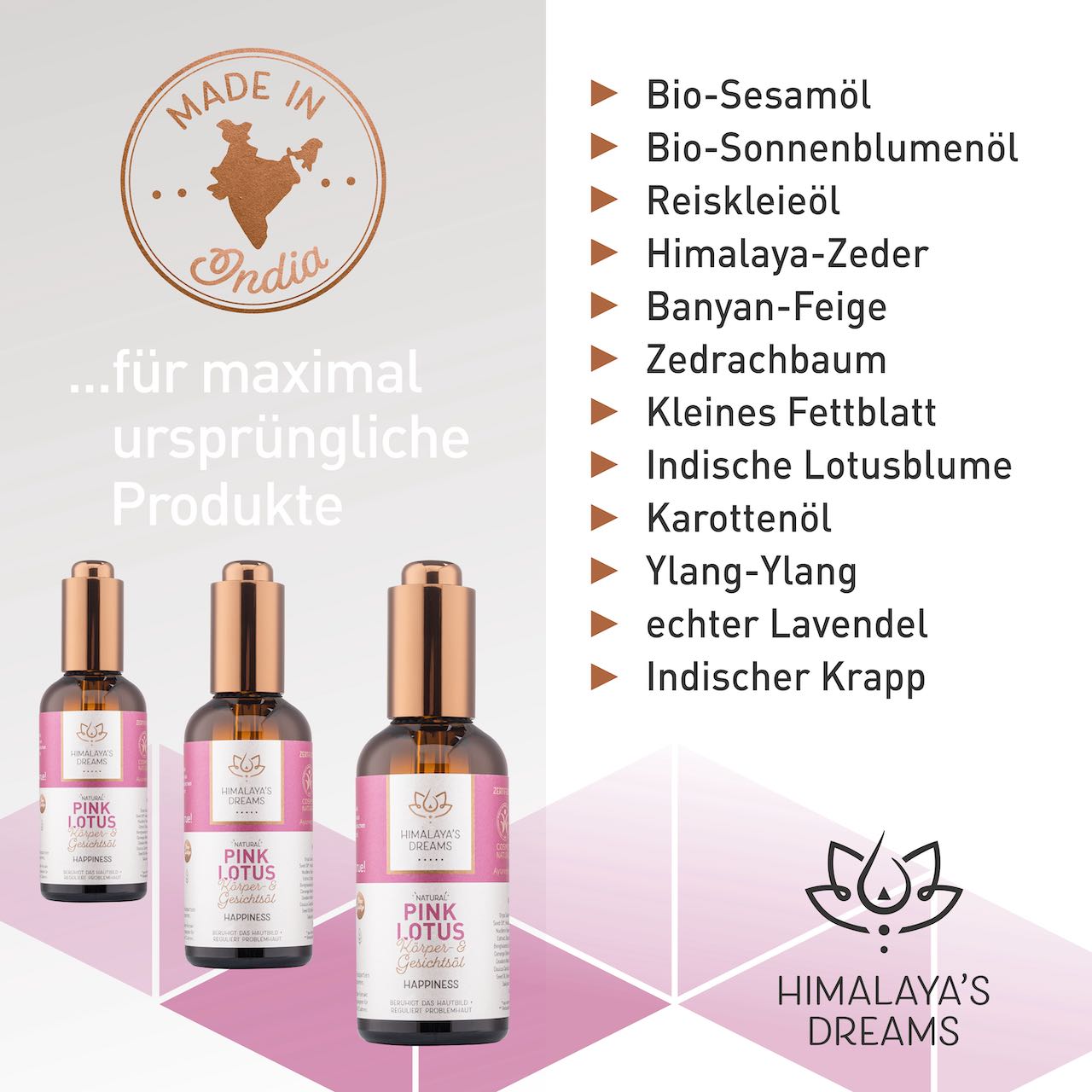 Ayurveda Körper- und Gesichtsöl Pink Lotus/Happiness 100ml